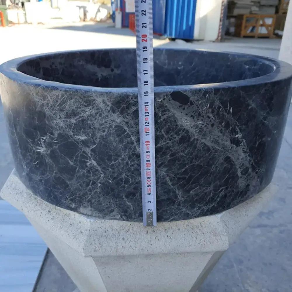 Natural Black Marble Vessel Sink 16.5 Inch Round Polished Finish