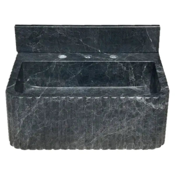 Hand Carved Black Marble Wall Mount Bathroom Sink