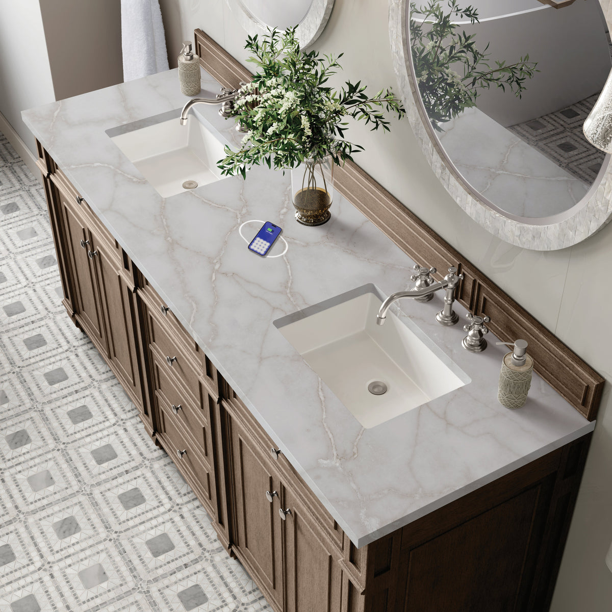 James Martin Bristol 72" Double Bathroom Vanity, Whitewashed Walnut