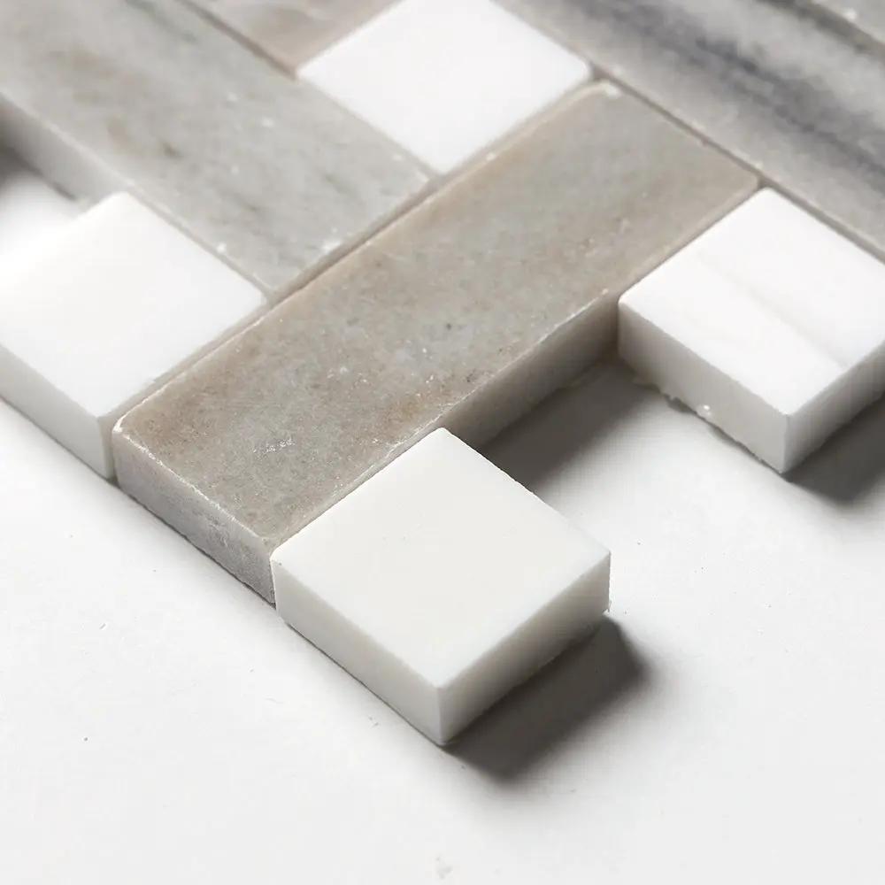 Silver Sky Polished Basket Weave 1x3 Marble Mosaics 12x12