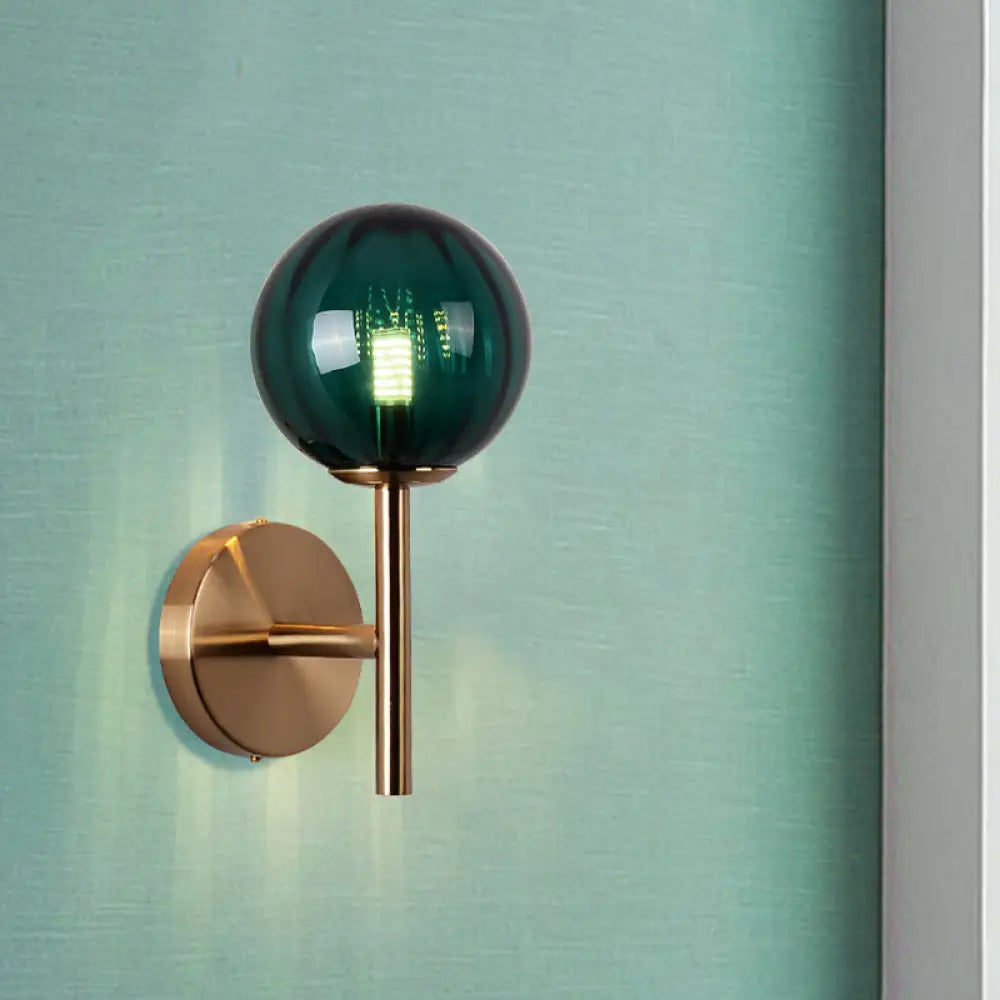 DecorBites™ Sleek Round Wall Lighting: Simplicity Glass Bedside Sconce Light with Pencil Arm - Red/Green/Amber (1 Bulb Fix)