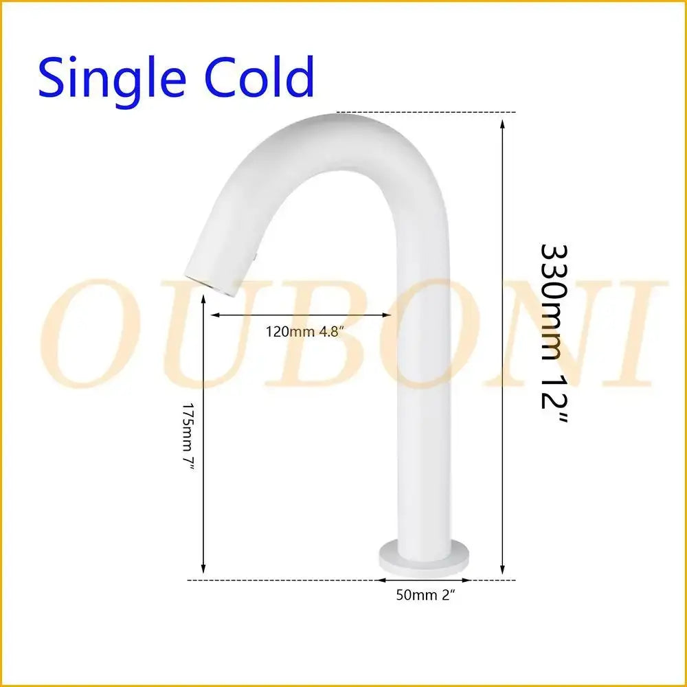 Sleek white automatic sensor bathroom faucet with curved design