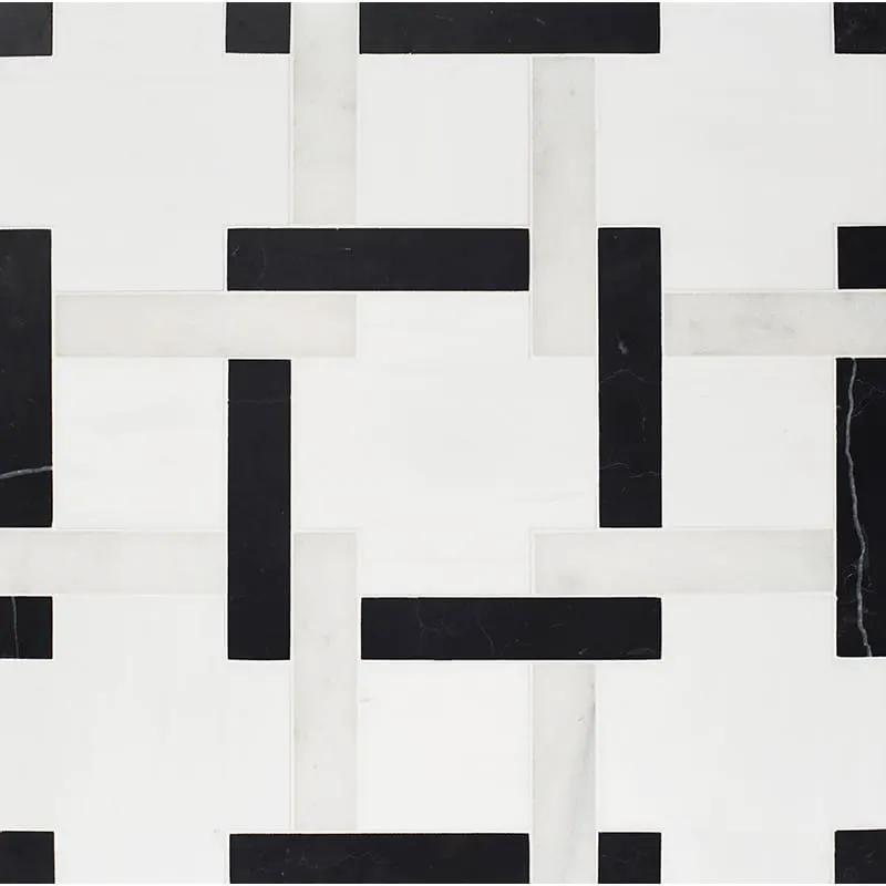 Snow White, Black, Glacier Honed Parker Marble Mosaics 12x12