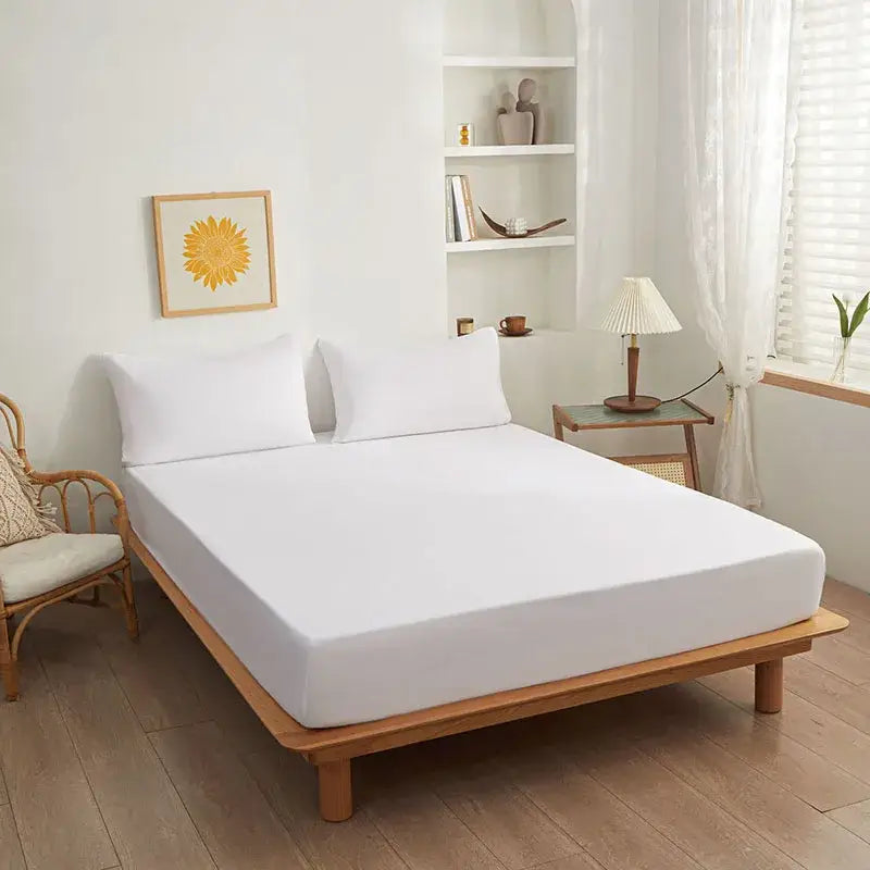 Soft yellow & beige cotton fitted sheet bedroom bedding