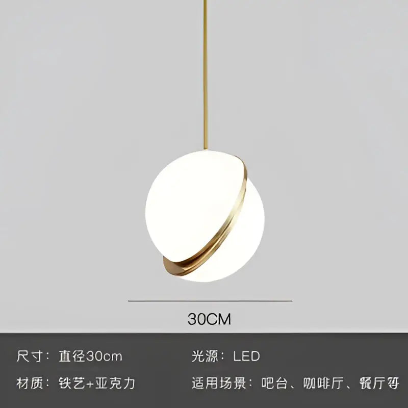 Spherical white and gold lustre led pendant light living room