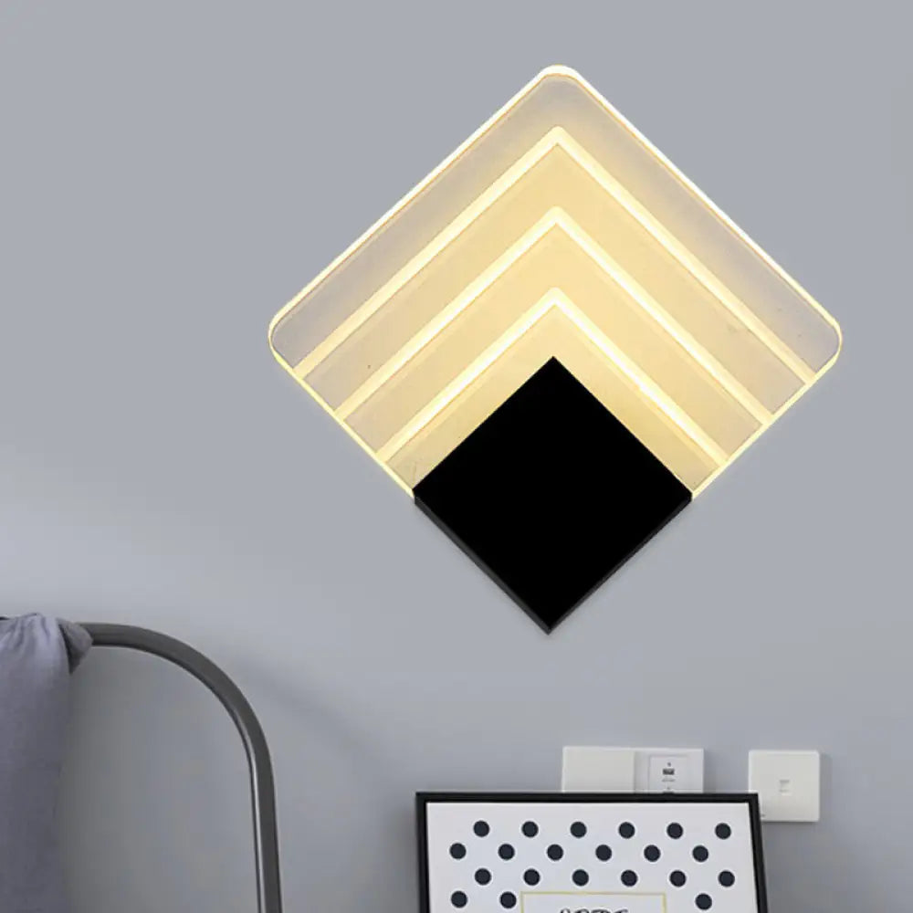 DecorBites™ Square LED Wall Sconce - 5.5/8" Width, Acrylic Light, Aged Silver/Black Finish