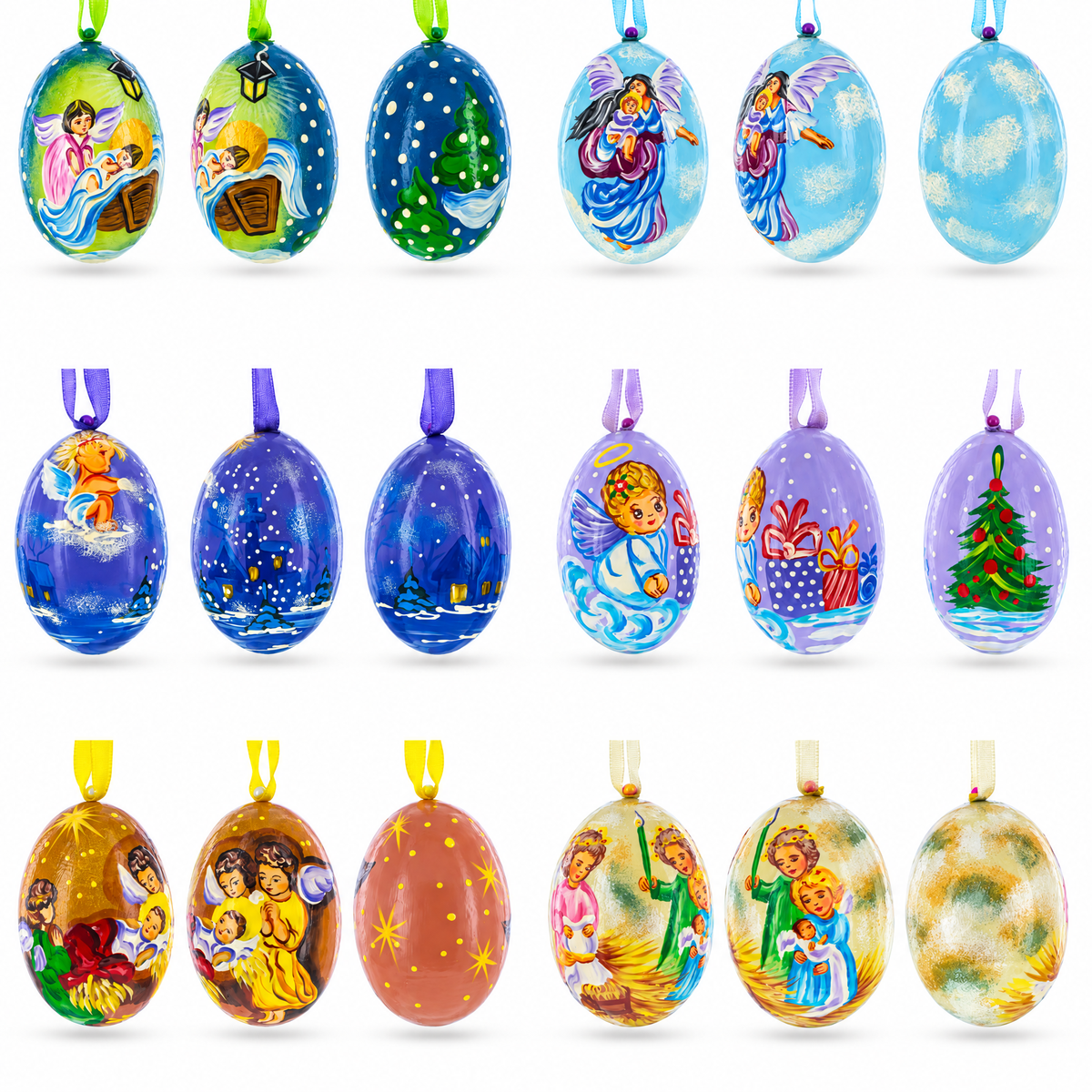 Set of 6 Guardian Angels Wooden Christmas Ornaments 3 Inches