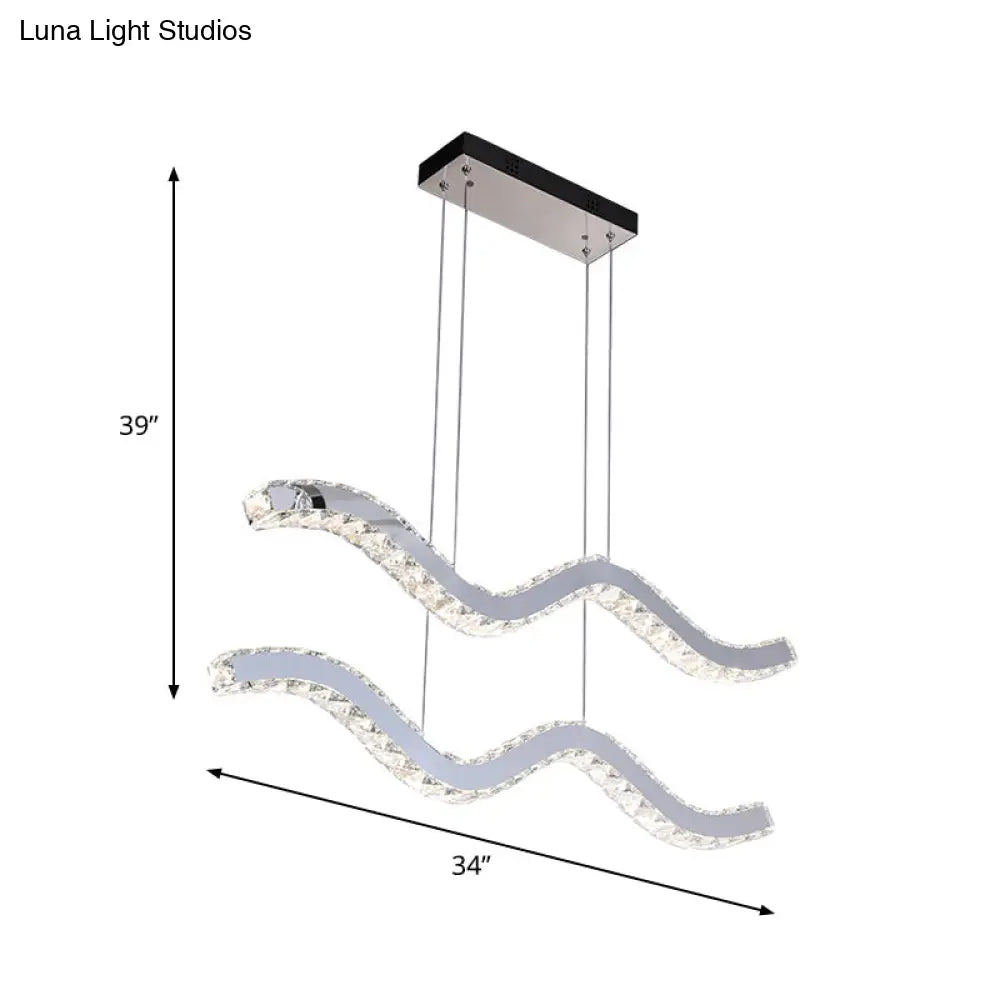 DecorBites™ Stainless Steel Island Pendant LED Hanging Light with Wavy Crystal Strip - Minimalistic Office Fixture