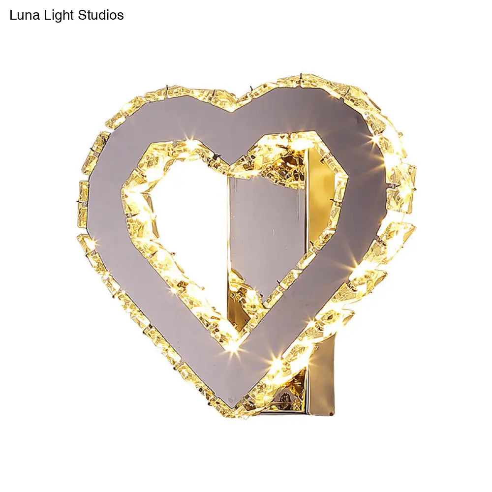 DecorBites™ Stainless-Steel LED Bedside Wall Sconce with Faceted Crystal Heart Design