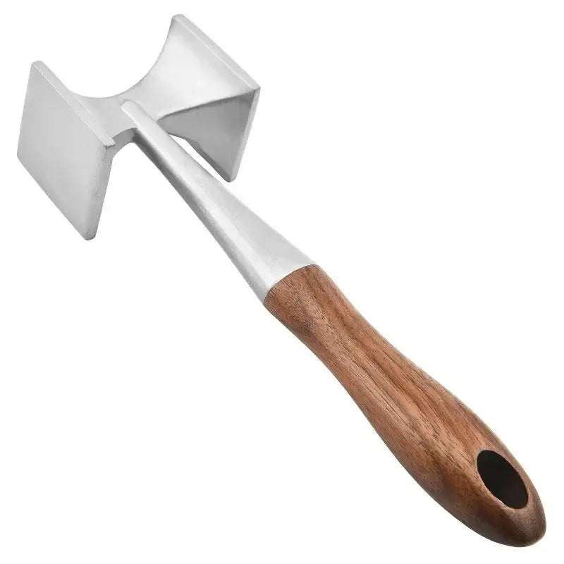 Stainless steel meat tenderizer with wood handle kitchen mallet