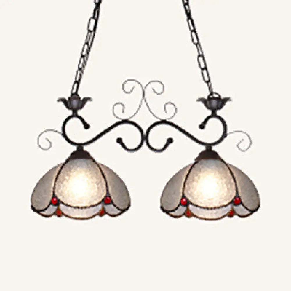 DecorBites™ Stylish Scalloped Edged Island Light Fixture - Tiffany Style Chandelier in Black/Blue (2 Heads)