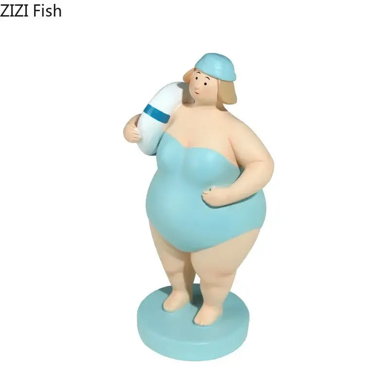 Stylized lavender & blue beach swimsuit resin sculpture desk ornament