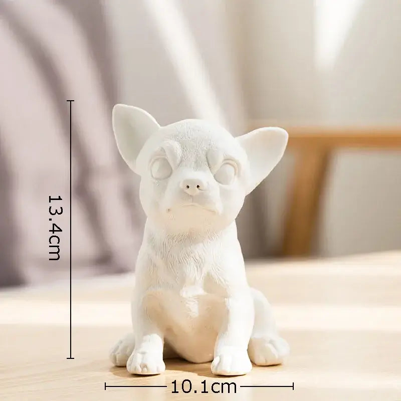 Stylized white matte french bulldog ceramic sculpture living room decor