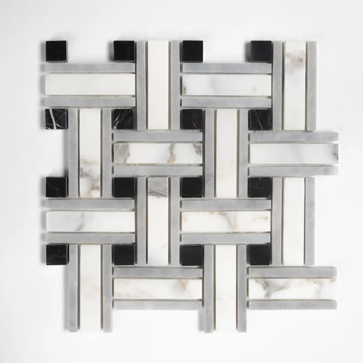 Tagled Calacatta Gold Honed Lattice Marble Mosaics 12x12