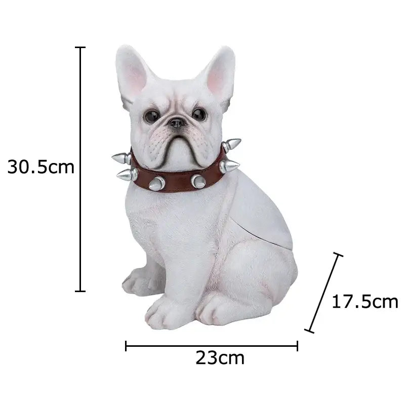 Tan pug bulldog tissue box living room spiked collar decor