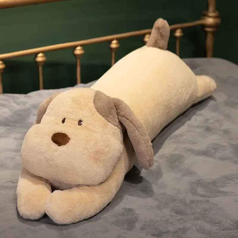 Tan white & beige dog sleeper body pillow bedroom leg support plush