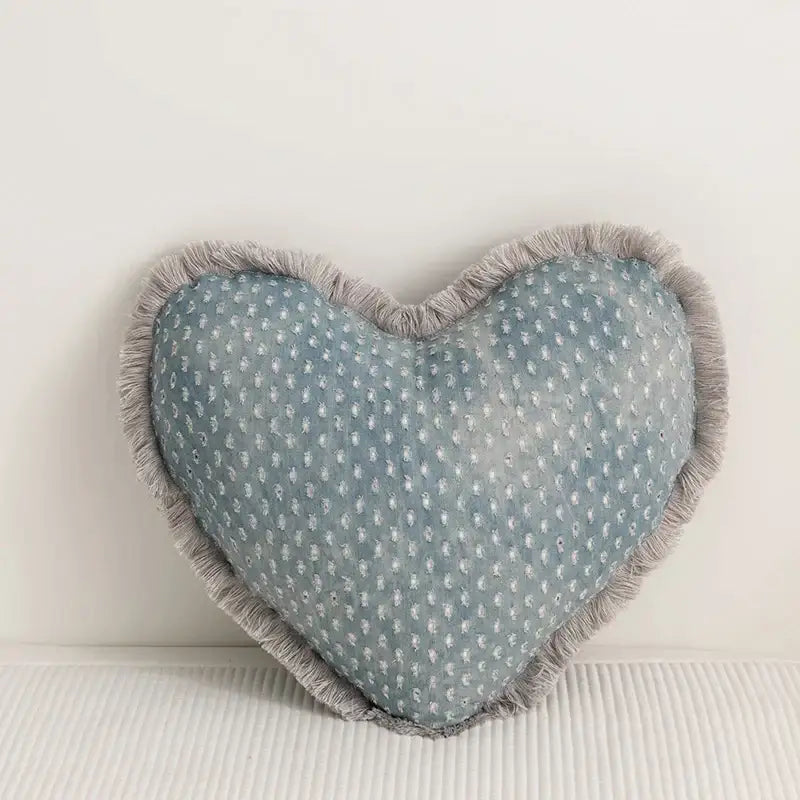 Teal & gray denim fringed cushion cover living room decor