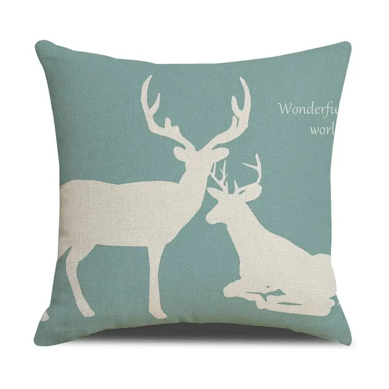 Teal & white deer grid line pillowcase set living room cushion cover