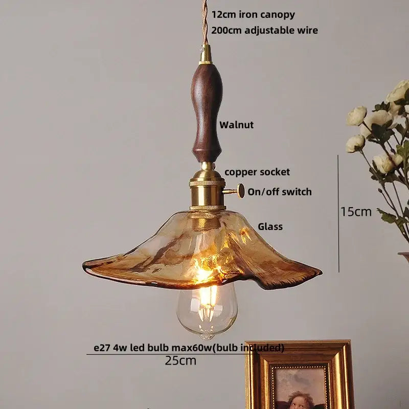 Textured amber glass pendant light for dining room kitchen