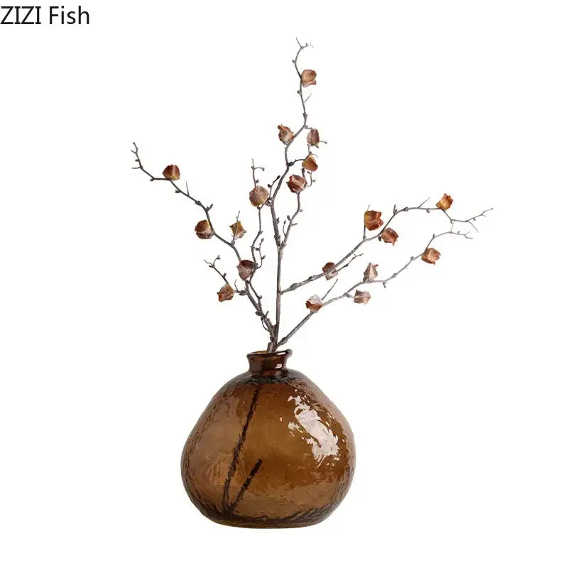 Textured brown glass vase hydroponics plant pot for living room table