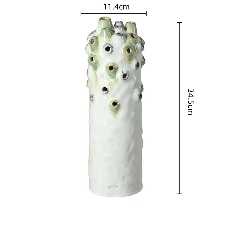 Textured white & green coral ball ceramic vase living room decor
