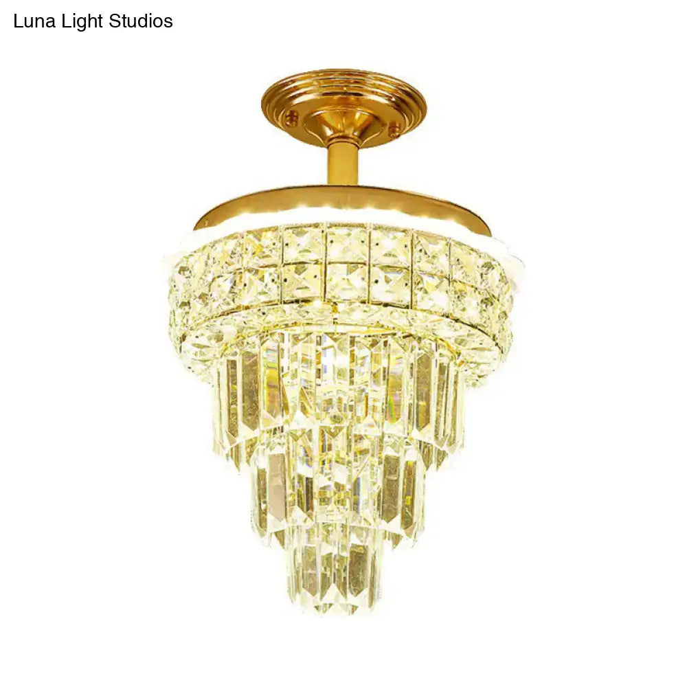 Tiered gold and optical crystal foyer chandelier
