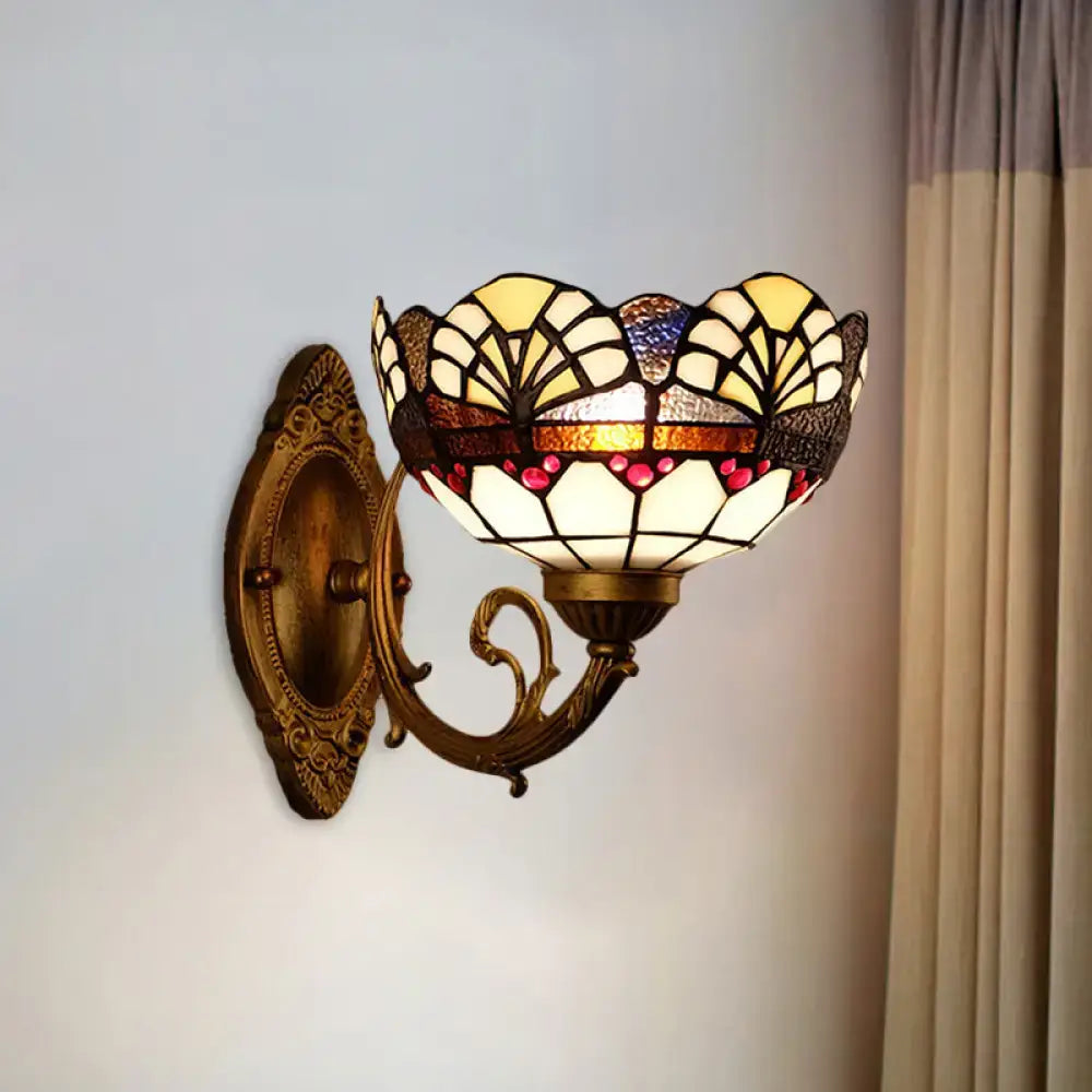 Tiffany gold cut floral stained glass wall sconce bedroom light