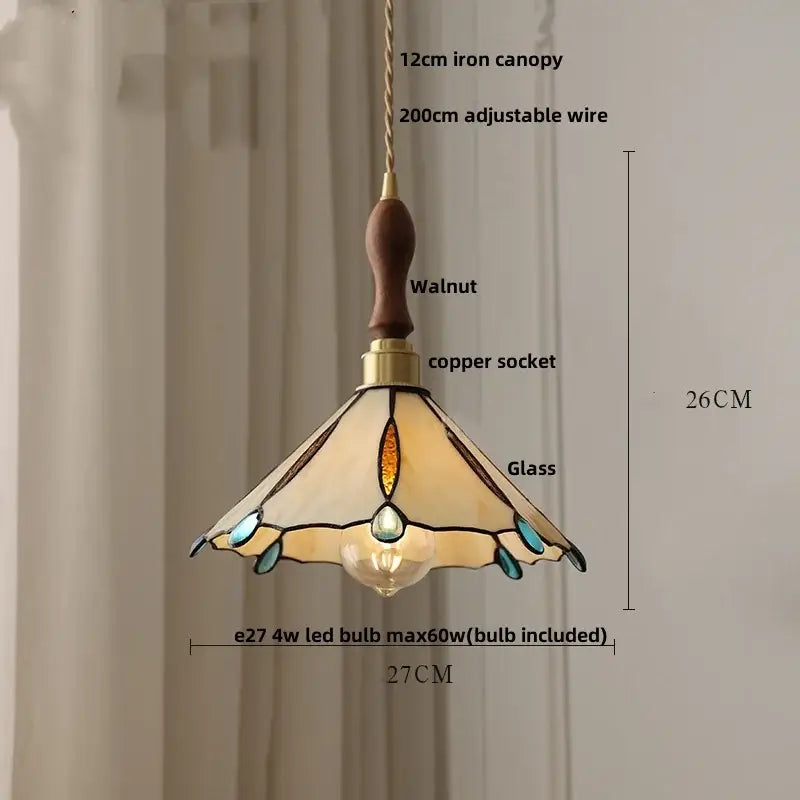 Tiffany style pink & peach butterfly glass flower led pendant lamp bedroom