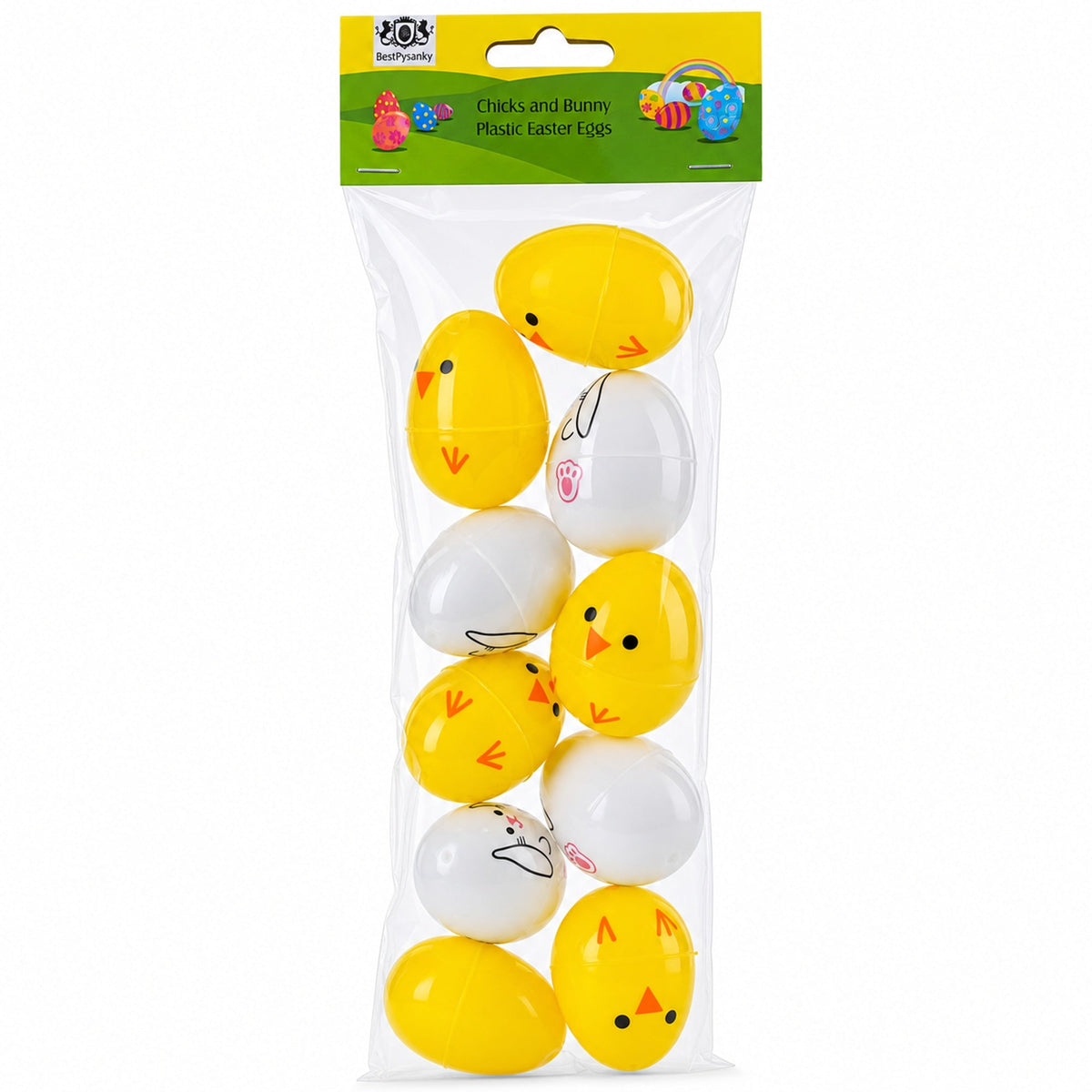 Set of 10 Bunny and Chick Easter Eggs Fillable Plastic Eggs Cute Egg Hunt Party Supplies 2.25 Inches