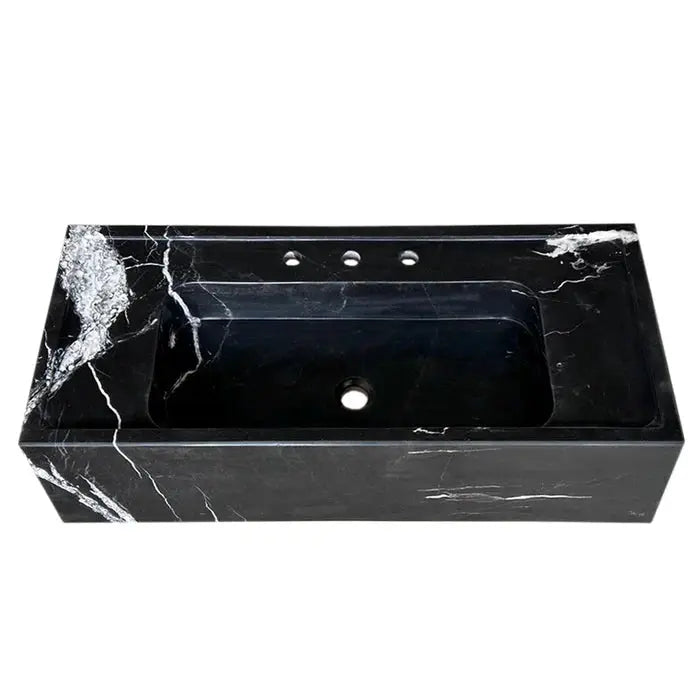 GMStone Luxury Black Marble Wall Mount Bathroom Sink Vanity