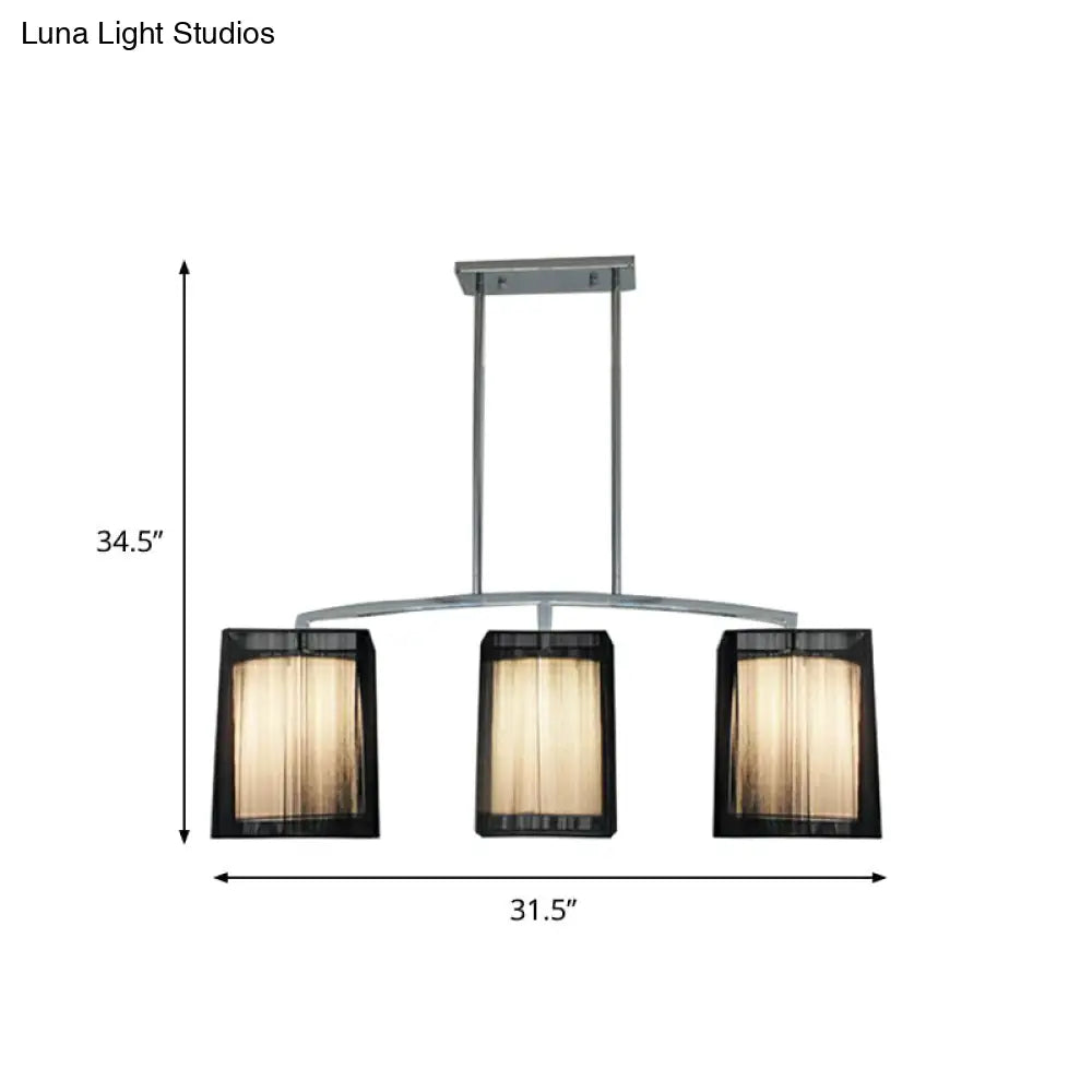 DecorBites™ Traditional Black Pendant Light with Rectangular Fabric Shade - 3-Light Dining Room Island Lighting Fixture