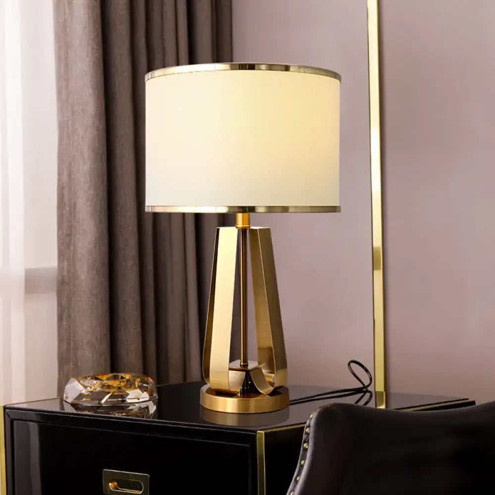 Traditional drum shade gold geometric single table lamp bedroom