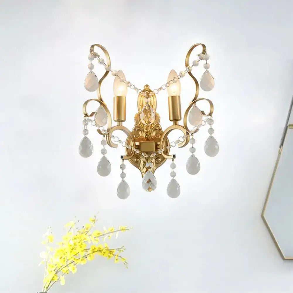 Traditional gold metal candle wall lamp living room crystal sconce