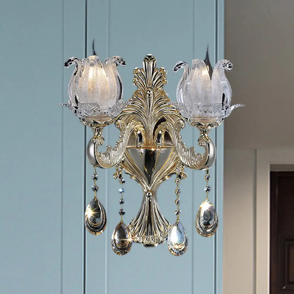 DecorBites™ Traditional Gold Semi-Open Flower Frosted Glass Sconce for Living Room Wall.