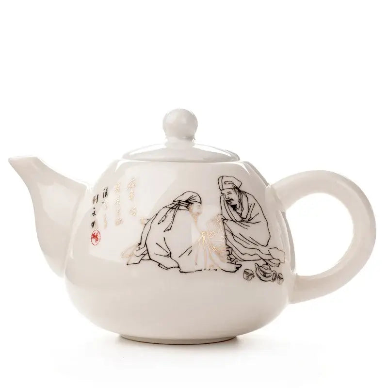 Traditional ink illustration dehua clay tea set dining room teaware
