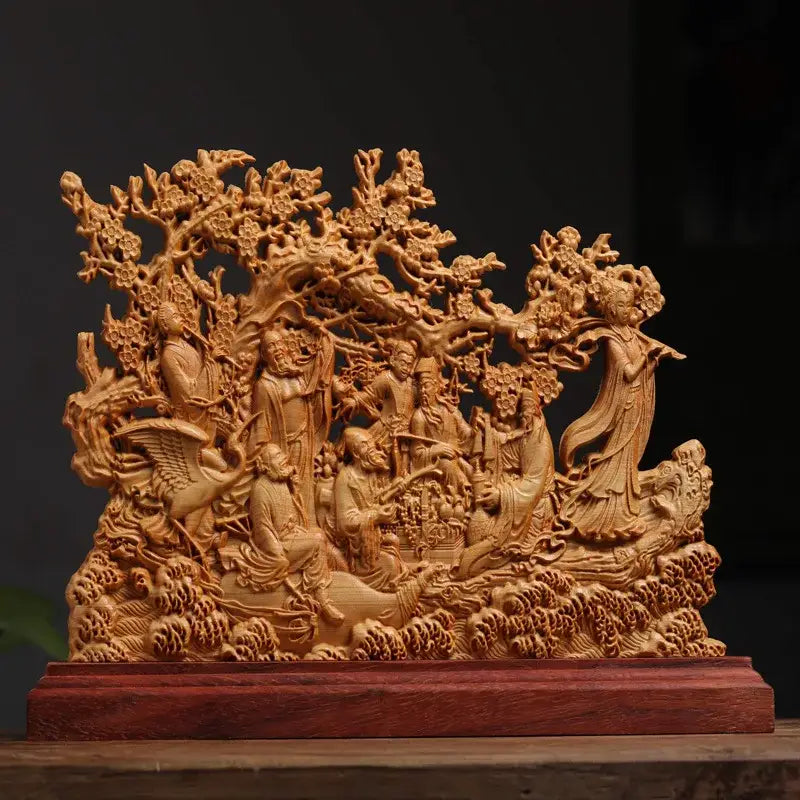 Traditional ivory eight immortals sculpture living room wood decor