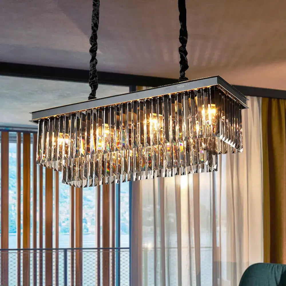 Traditional smoke gray crystal block light fixture dining room
