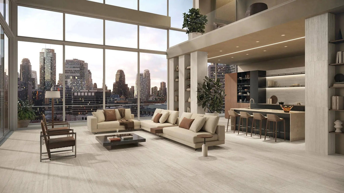 Trail Cross Cut Pearl Travertine Look Porcelain Tiles 24x48