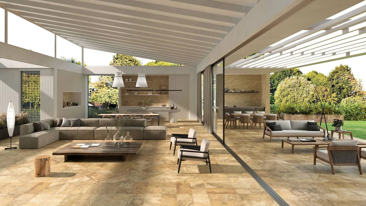 Frontier20 Travertine Select Cross Cut Scabas Look Porcelain Pavers 12x12
