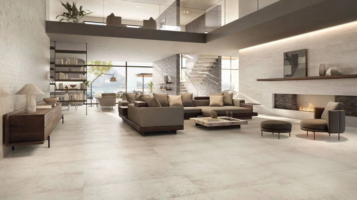 Trail Vein Cut Pearl Travertine Look Porcelain Tiles 12x24