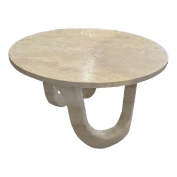 Light Travertine Vein-cut Round Polished Coffee Table 24inch