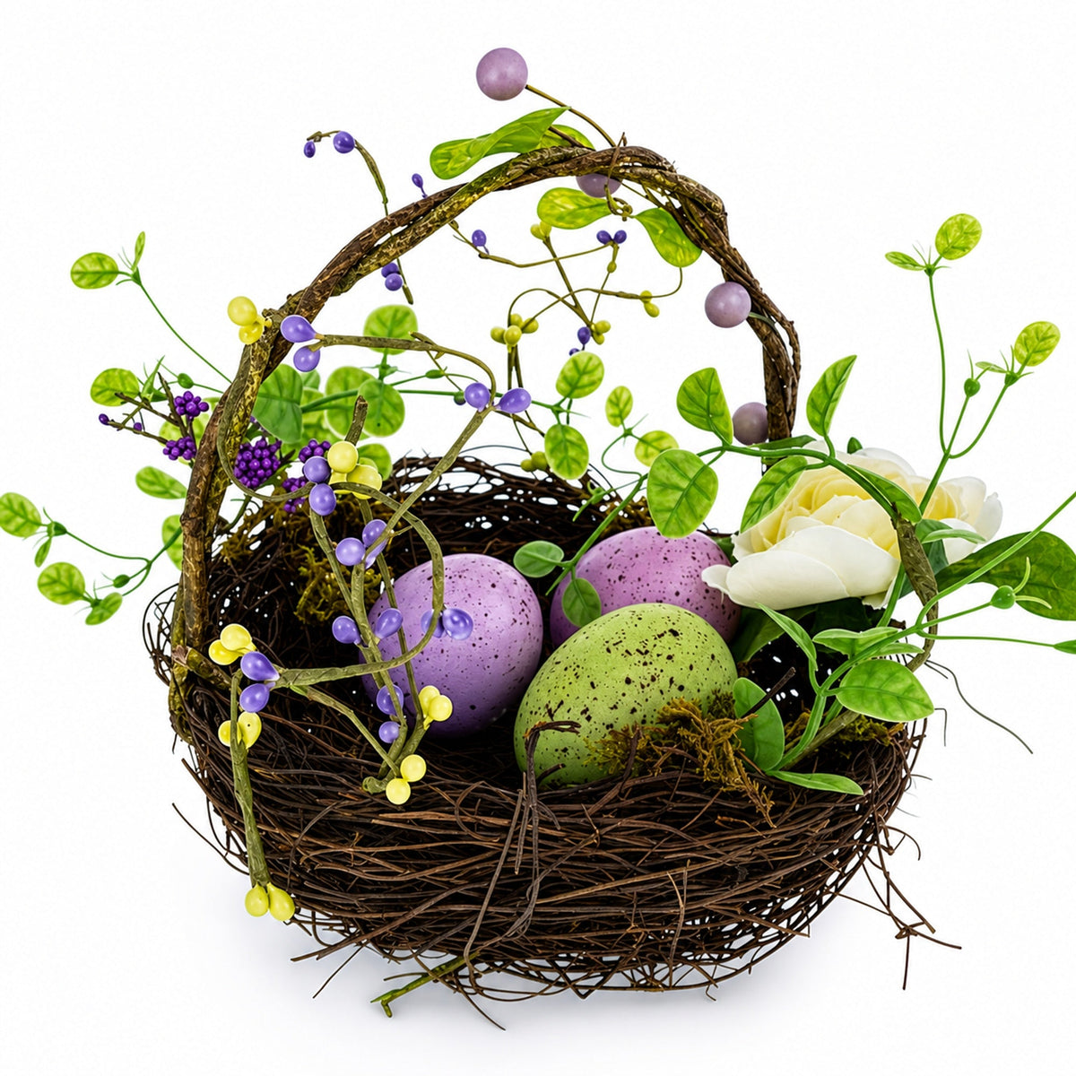 Set of 3 Easter Baskets with Eggs and Spring Flowers