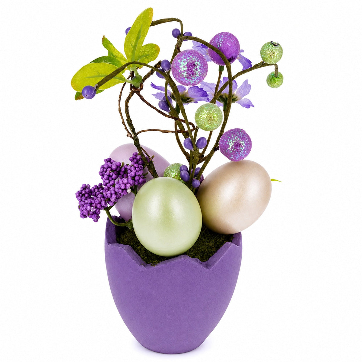 Set of 4 Colorful Spring Flowers with Easter Eggs 7 Inches
