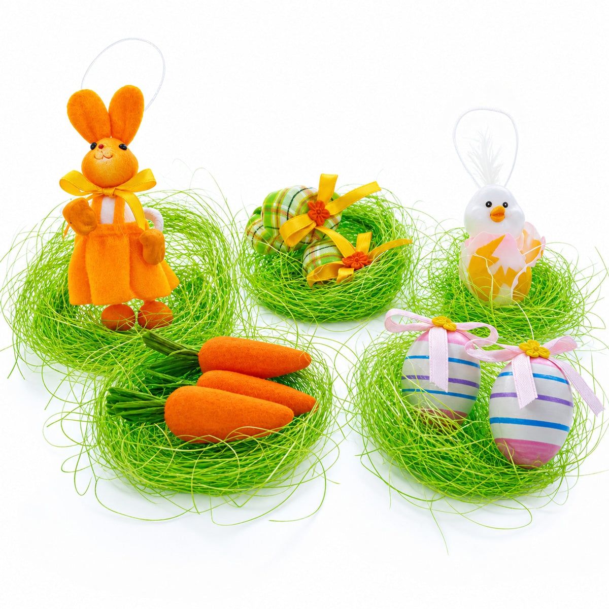 Set of 9 Easter Egg Hunt Toys With Bunny Hats and Ornaments 4 Inches Tall