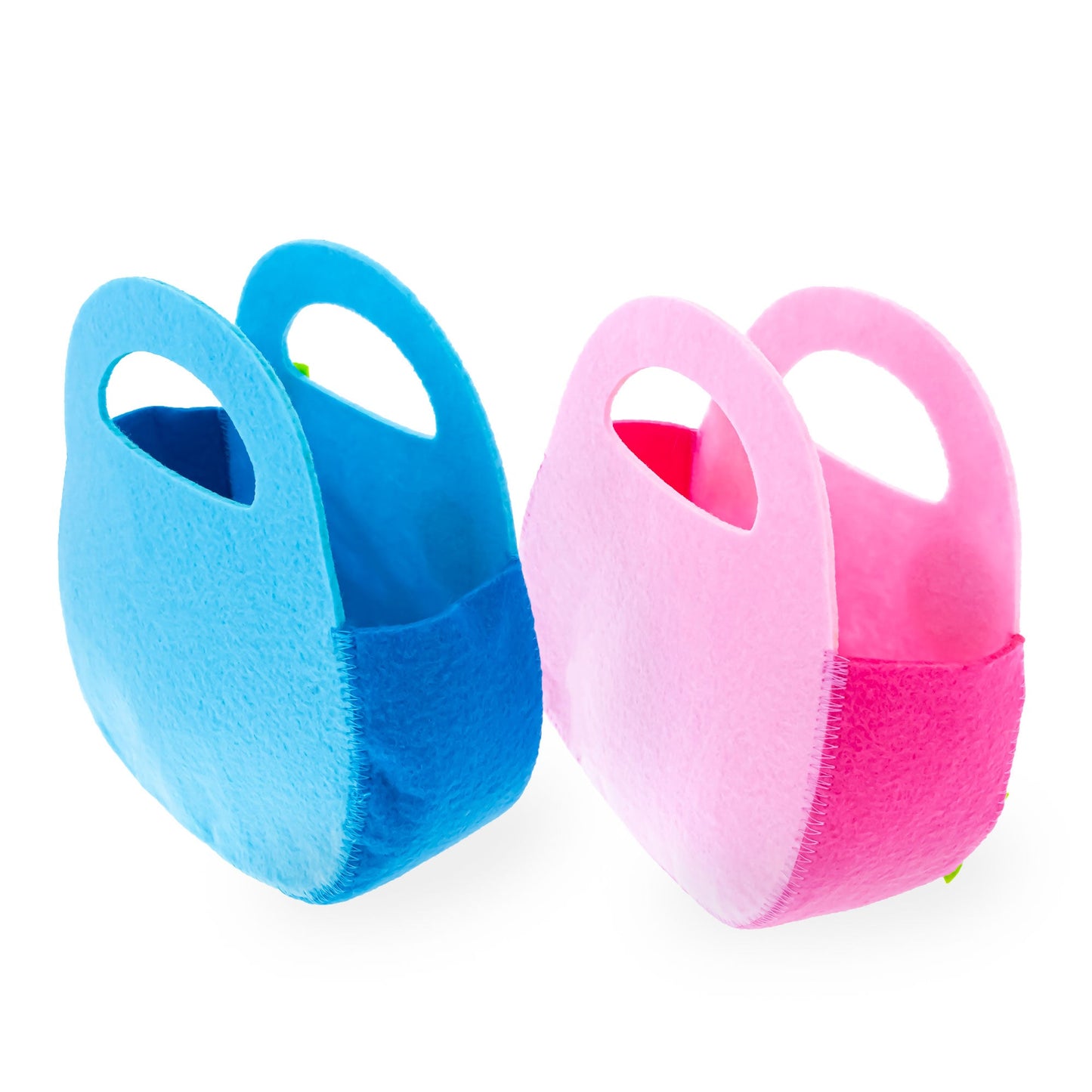 Set of 2 Felt Easter Baskets Carry Totes - Egg Hunt Bags with Handles 7.5 Inches Tall