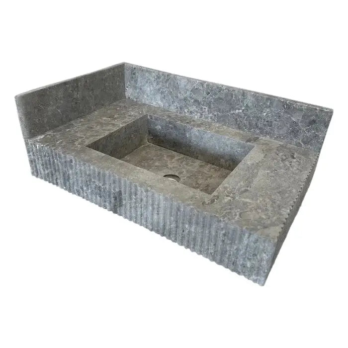 Tundra Gray Marble Rectangular Wall Mount Bathroom Sink 16x32
