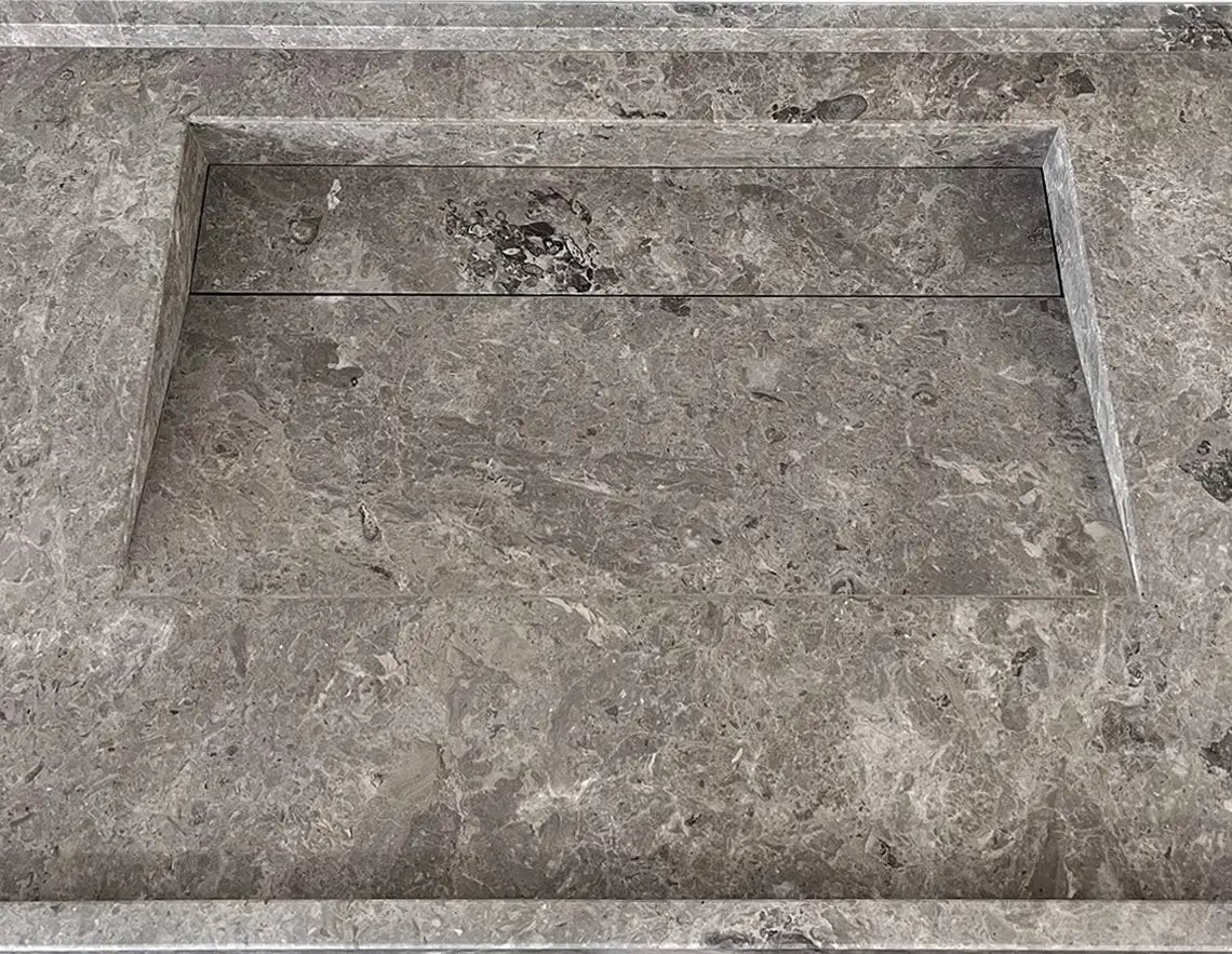 Wall Mount Tundra Grey Marble Bathroom Sink Rectangular Handcrafted