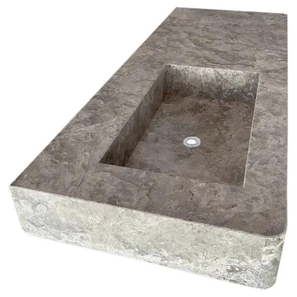 Gray Marble Wall Mounted Rectangular Bathroom Sink 20 In X 48