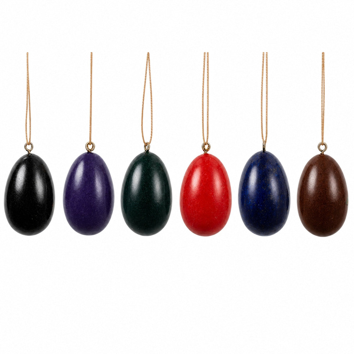 Set of 6 Golden Birds Egg Shape Wooden Christmas Ornaments 1.5 Inches