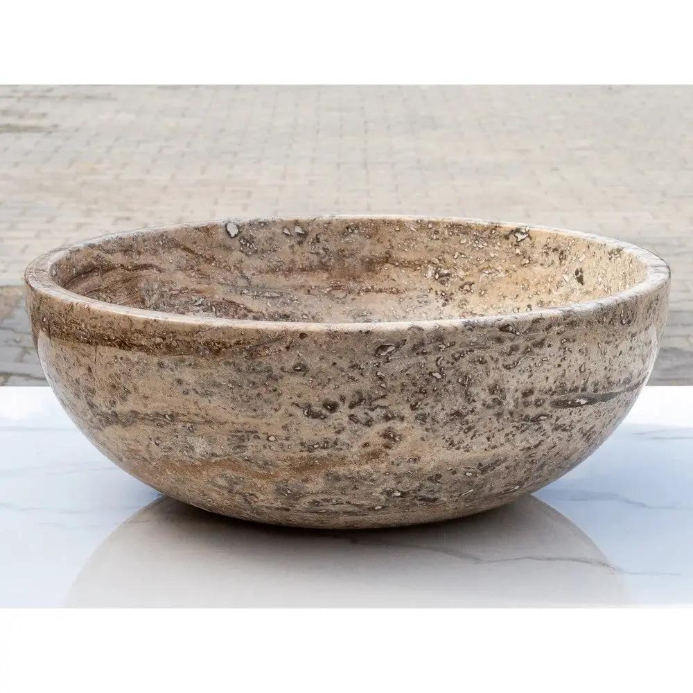 Valencia Beige Travertine Vessel Sink Polished 16 Inch Round Bathroom Basin